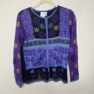 Alpaca Imorts Vibrant Purple and Blue Cardigan Size Medium